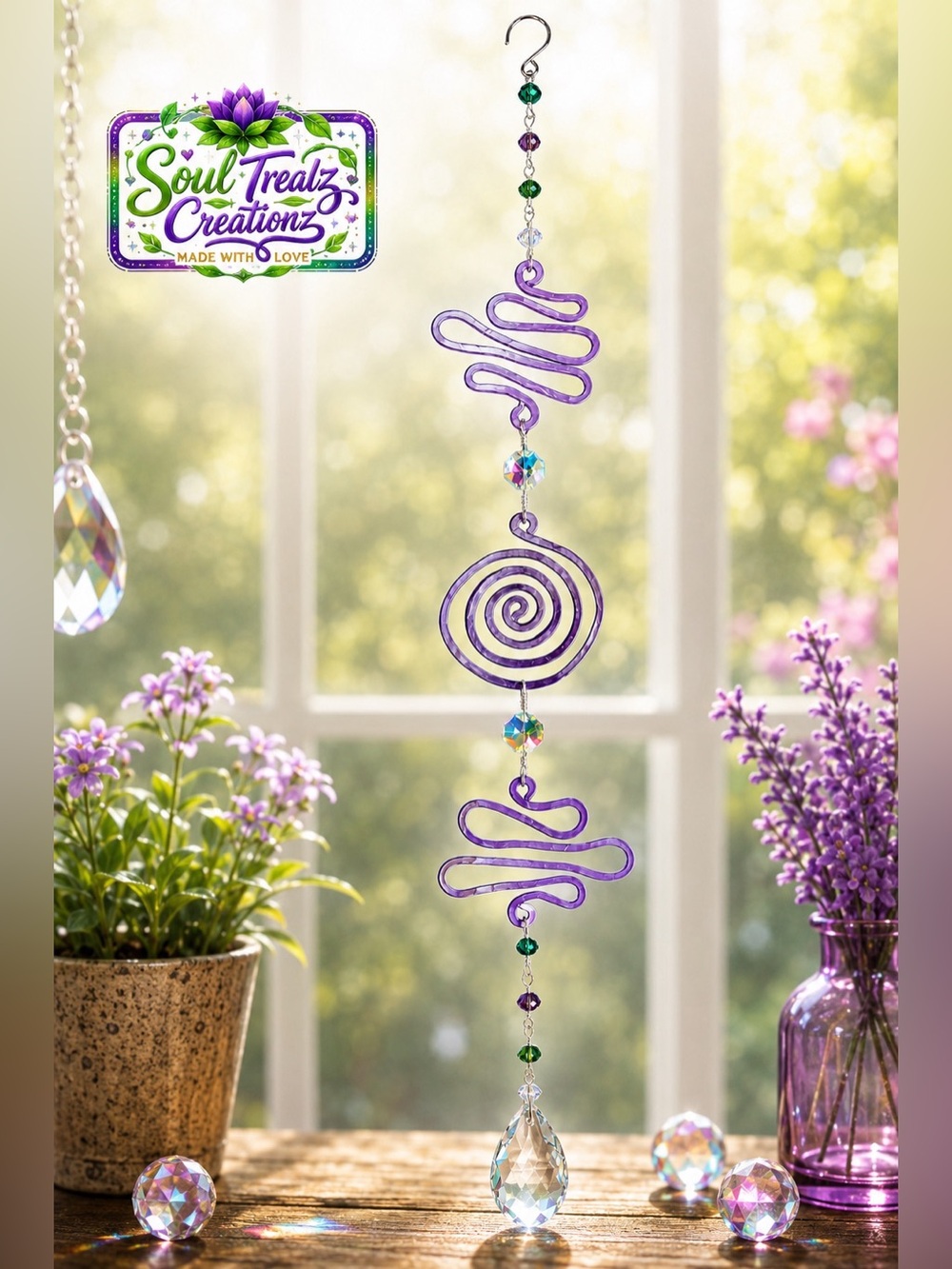 Purple Spiral Crystal Beaded Sun Catcher